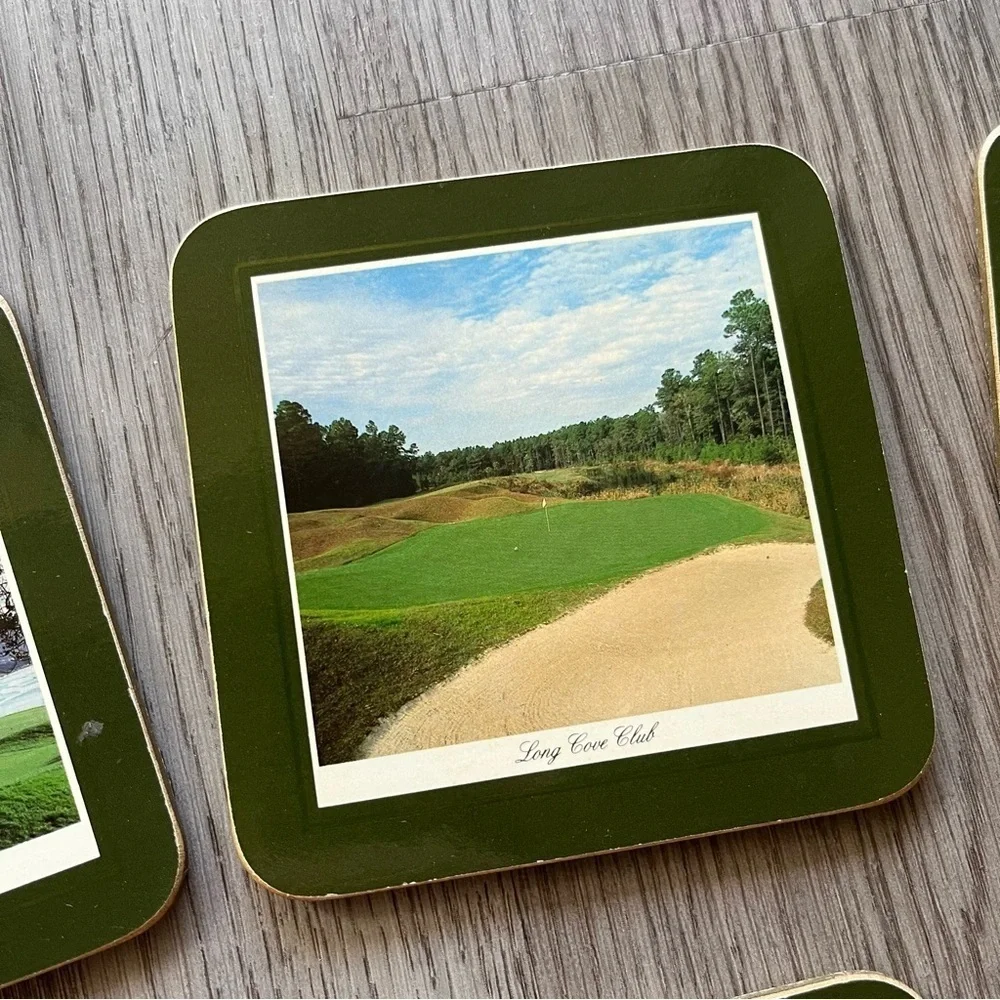 Vintage CloverLeaf USA Golfing Square Coasters Varying Golf Courses 4X4 Cork